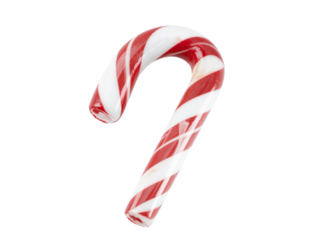 Red and white striped candy cane with glossy finish