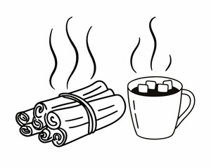 Cinnamon sticks and hot chocolate for winter
