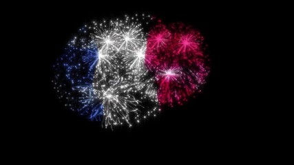 Patriotic France fireworks animation featuring French flag shapes and tricolor explosive bursts. Ideal for Bastille Day, national celebrations, parade videos, and event motion graphics. - Powered by Adobe
