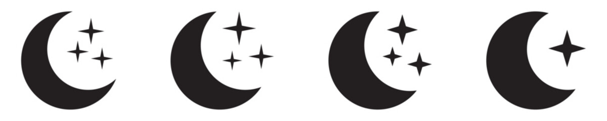 Crescent Moon with Stars Icon – Night Sky Solid Symbol, Sleep and Dream Symbol.