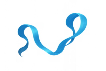 Blue abstract ribbon stream moving fluidly, forming curves and waves, isolated on a transparent background for versatile design use