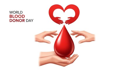 World Blood Donor Day Heart Hands Blood Drop Symbol.