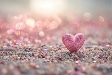 Obraz premium Sweet heart on shiny ground with sparkling bokeh, creating a romantic atmosphere for Valentines Day celebration