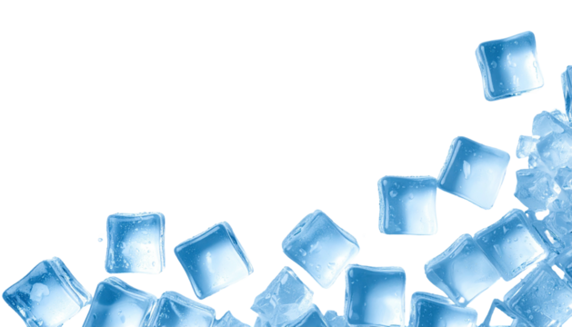 Cool ice cubes scatter, icy blue tint against black background - Powered by Adobe