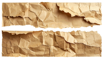 Crumpled, torn brown paper edge texture split horizontally