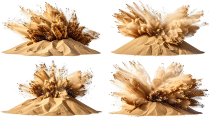 Explosions of tan sand erupting from a small, sandy mound