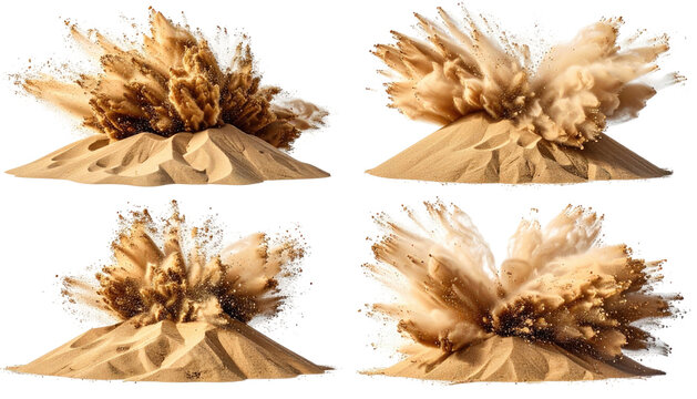 Explosions of tan sand erupting from a small, sandy mound