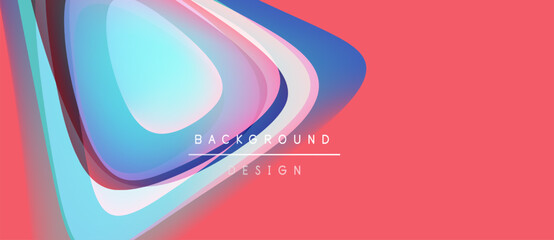 Abstract shapes overlap, creating dynamic visual effect. Pink backdrop complements blue, white, gray layers. Modern design element.