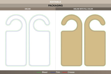 Door hanger dieline structured with vector setup refining printing tone packaging fold die line balance defines uniform hanging tag suitable for commercial door signage