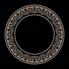 Oriental vector gold round frame with arabesques and floral elements. Asian abstract element of the national pattern. Traditional classic ornament. Oriental round pattern. Abstract ornament with place