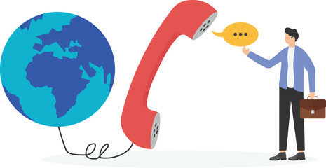 A businessman talks on the phone, thinking about a world, 

