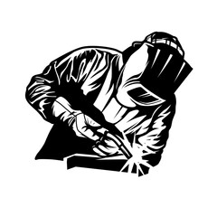 black silhouette of a man welding