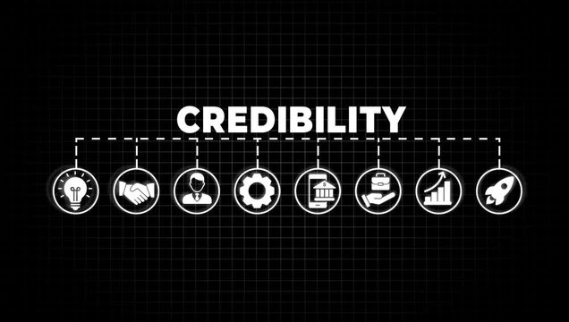 Credibility icon video . credibility, integrity, trust, reliable, commitment, regard, reputation, infographic, template, presentation,