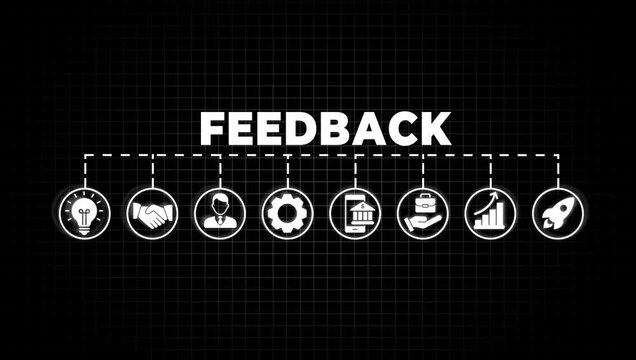 Feedback icon -video . Feedback, review, rating, consumer, satisfaction, survey, infographic, template, presentation, concept, banner, pictogram,