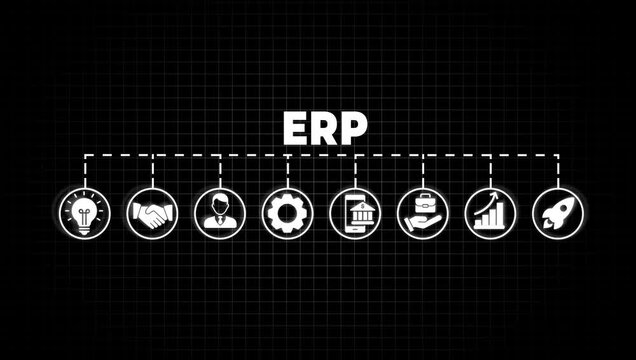 ERP icon - vector illustration . ERP, enterprise, resource, planning, inventory, financial, hrm, production, service, purchasing, infographic, template, concept, banner, pictogram, icon set, icons