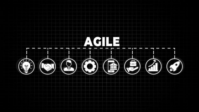 Agile icon video . agile, development, design, requirements, maintenance, debugging, testing, software, infographic, template, concept, banner, pictogram, icon set,