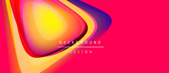 Abstract vibrant layers create dynamic composition. Colors blend, forming flowing shapes over pink backdrop. Modern design element.