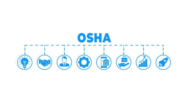 OSHA icon video osha, occupational, safety, health, administration, worker, protection, healthcare, procedure, infographic, template, concept, banner, pictogram, icon set,