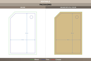 Custom dimensions rectangular chamfers hang tags dieline formed through vector design refining printing alignment packaging fold die line contour delivers firm angular edges