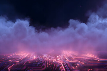 glowing circuit-like border fading into soft purple fog creating a digital futuristic fantasy interface
