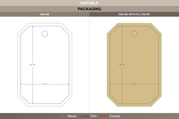 Custom dimensions rectangular chamfers hang tags dieline crafted using vector balance refining printing output packaging form die line shape defines clean chamfered geometry
