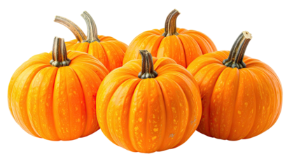 Five bright orange pumpkins clustered, ready for autumn display