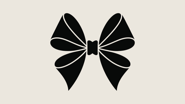 A symmetrical black bow with white outlines on a cream colored background in a simple graphic design