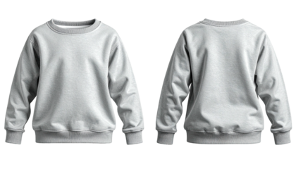 Front/back view of plain gray crewneck sweatshirt on black