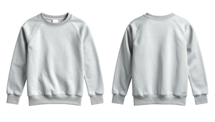 Grey crewneck sweatshirt, front and back views, on black background