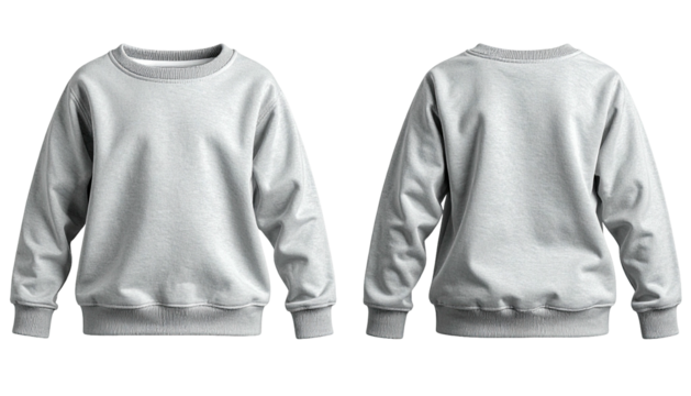 Front/back view of plain gray crewneck sweatshirt on black