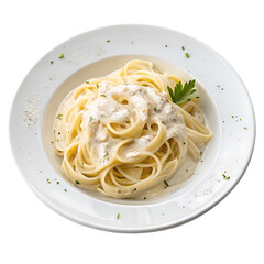 Creamy white sauce pasta isolated on a transparent background png