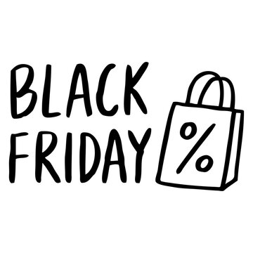 Ilustraci&oacute;n con mensaje Black Friday con bolsa de la compra de papel con s&iacute;mbolo tanto por ciento 