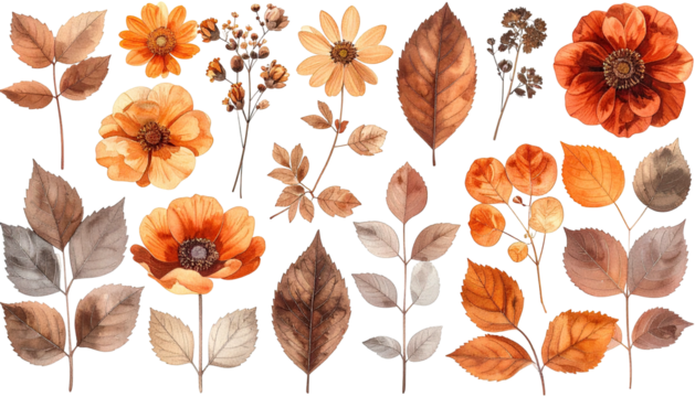Watercolor autumn botanical plants and flower illustration - Powered by Adobe