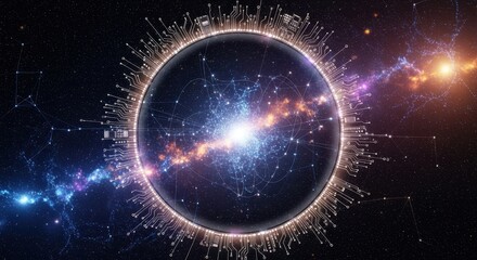 Obraz premium Abstract universe with glowing planet and exploding light in space