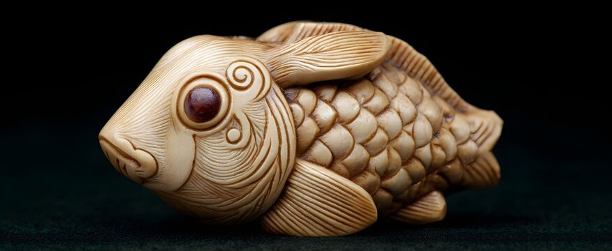 Traditional Japanese netsuke finely carved from wood featuring intricate craftsmanship.