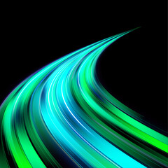 Bright neon waves ripple across the dark canvas, twisting and turning with glowing curves. Energy pulses flow in dynamic streaks. Perfect for futuristic digital designs. 