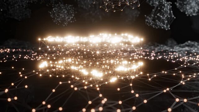 Abstract Glowing Nodes Connecting Networks, Data Visualization