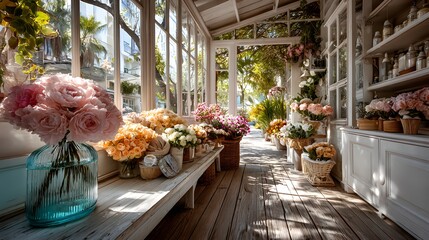 flower shop inside with bouquet assortment