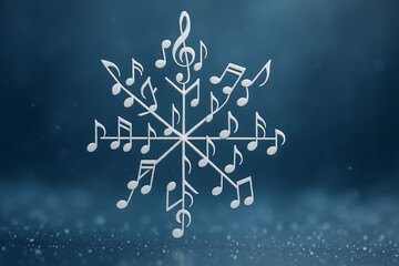 Snowflake made from musical notes on blue background, creative winter melody concept, christmas music art composition, harmony sound design illustration, festive artistic decoration inspiration