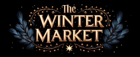The winter market text features a vibrant festive design on a deep dark background