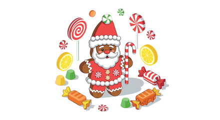 Fototapeta premium Festive gingerbread santa with candy and sweets holiday cheer in 3d isometric style