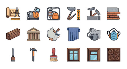 Construction and diy tools icons set with flat design elements