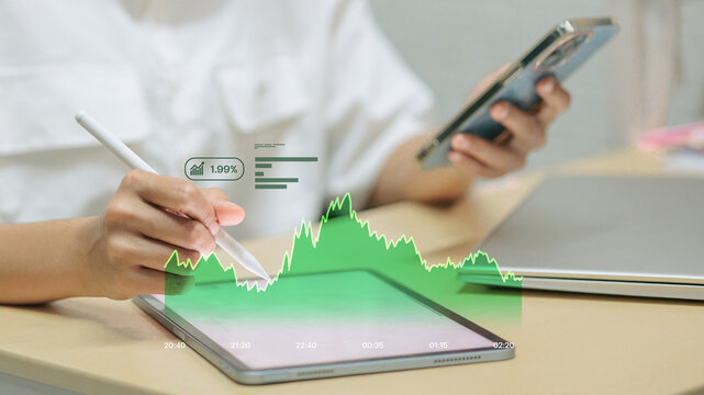Digital Financial Analysis and Stock Market Growth on Tablet