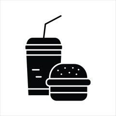 Silhouette of classic American fast food meal featuring a delicious hamburger alongside a refreshing soft drink with a straw, perfect for casual dining and takeout menus