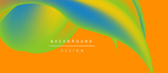 Obraz premium Abstract fluid shapes blend vibrant colors. Orange dominates background, creating dynamic visual effect. Text reads background design.