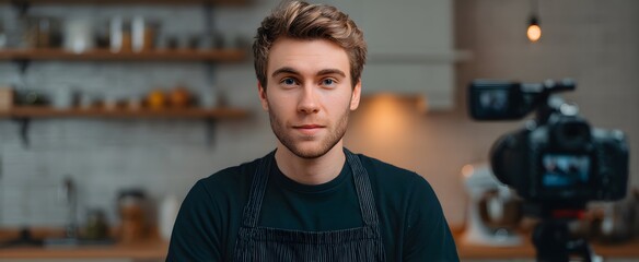 Content creator capturing engaging step-by-step vibrant baking tutorial in cozy kitchen setting