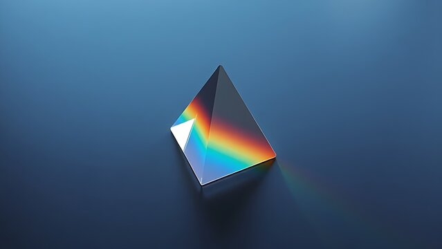 modulus. Clear glass prism refracting rainbow light spectrum on dark surface. STEM education sheets, lab safety posters, designed for biotech research communications, used by data analysts.