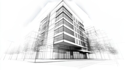 A comprehensive architectural drawing of a contemporary multi-story structure.