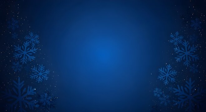 Abstract deep blue background with subtle snowflake patterns and soft light for winter holidays