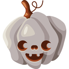 Whimsical Grey Pumpkin Character with Spooky Grin and Curly Stem Perfect for Halloween Decorations and Autumnal Designs